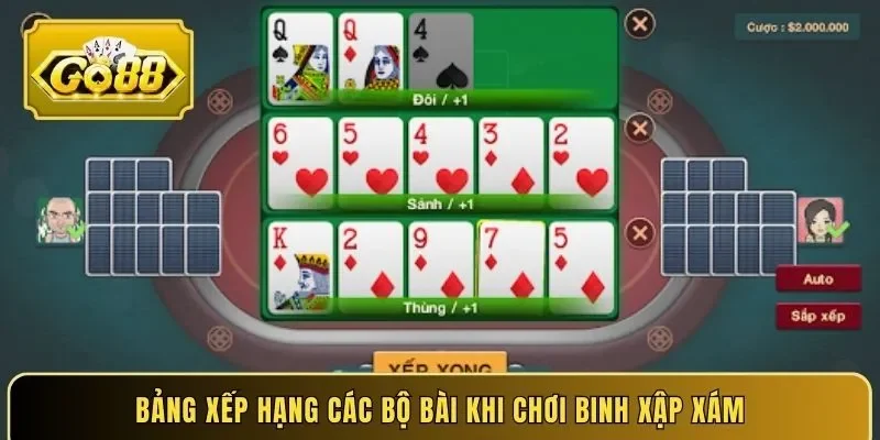 Bảng xếp hạng các bộ bài khi chơi Binh Xập Xám